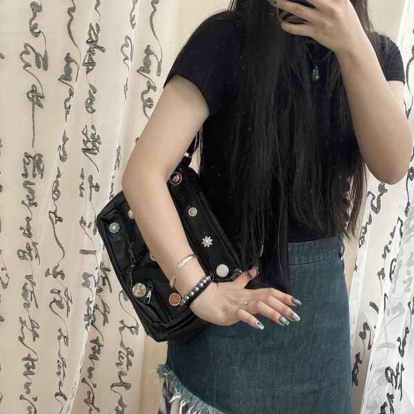 Vintage Button Multi-zipper Washed Shoulder Messenger Bag - Image 3