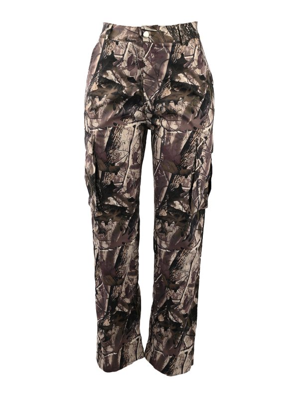 Leaf Print Straight High Waist Pocket Multi-color Overalls - Image 7