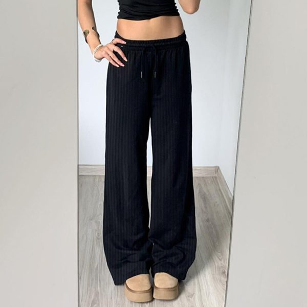 Pure Color Minimal Versatile Sports Style Low Waist Lace-up Draping Mop Straight-leg Trousers - Image 5