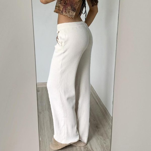 Pure Color Minimal Versatile Sports Style Low Waist Lace-up Draping Mop Straight-leg Trousers - Image 4