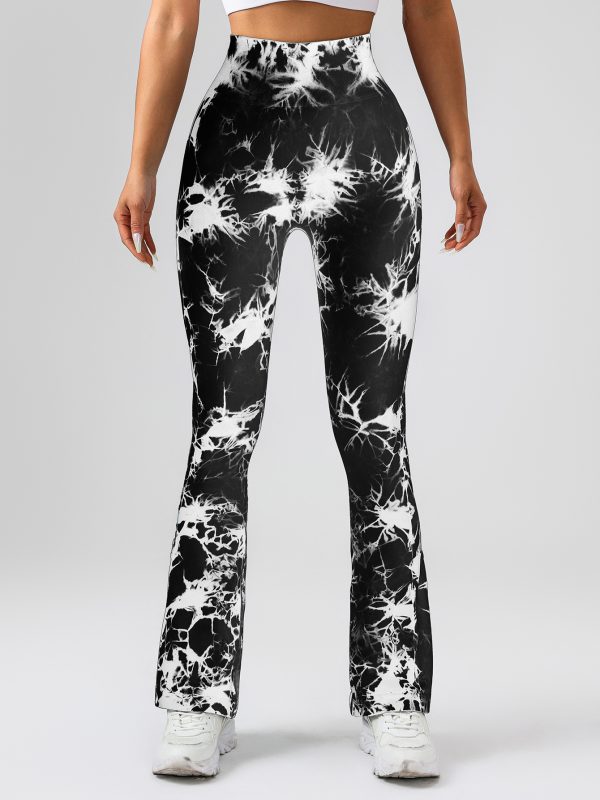 High-Waist Tummy Control Flare Yoga Pants For Women, Tie-Dye Stretch Slimming Bootcut Workout Pants, Fitness & Sports Activewear - Image 7