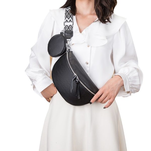 Leather Fashion Crossbody Bag Elegant Solid Colour Genuine Leather Fanny Packs For Women Stylish Belt Bag Female Waist Pack Ladies Crossbody Chest Bag - Image 6