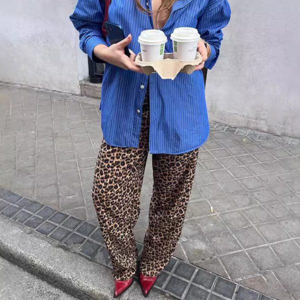 Leopard Print Commuter Elegant High Waist Loose Casual Pants - Image 2