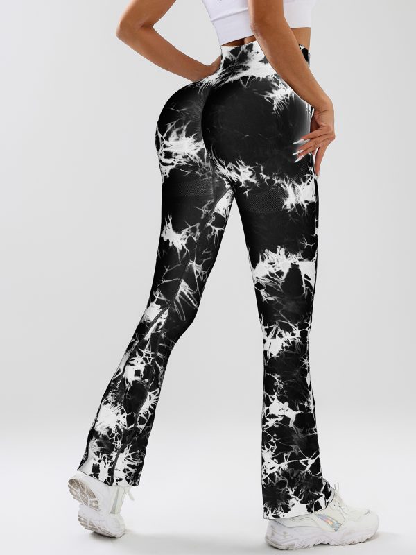 High-Waist Tummy Control Flare Yoga Pants For Women, Tie-Dye Stretch Slimming Bootcut Workout Pants, Fitness & Sports Activewear - Image 9