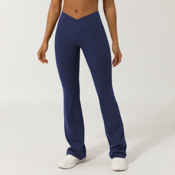 European And American Nude Feel V Waist Cross Wide Leg Pants For Women - Image 5