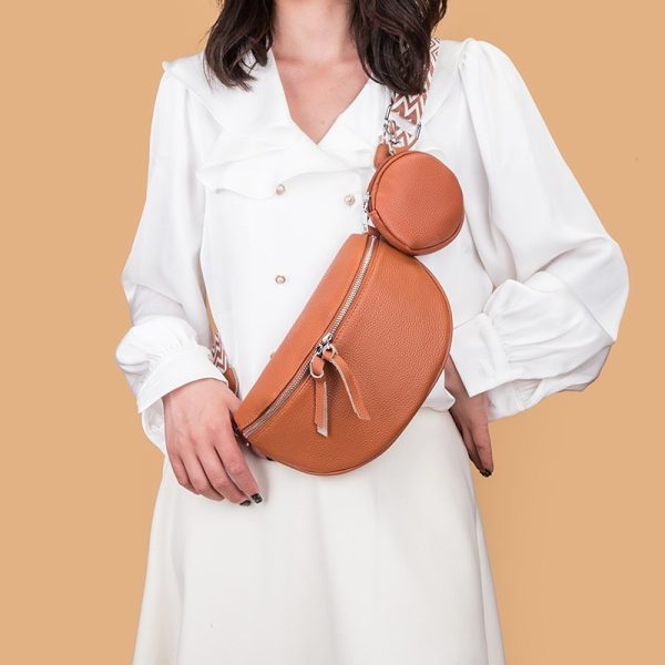 Leather Fashion Crossbody Bag Elegant Solid Colour Genuine Leather Fanny Packs For Women Stylish Belt Bag Female Waist Pack Ladies Crossbody Chest Bag - Image 2