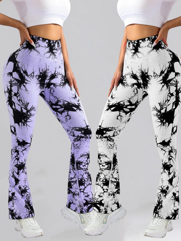 2 Pack Tie Dyed High Waisted Flared Butt-lifting Fitness Sports Women's Yoga Bell-bottom Pants, Workout Leggings For Women, Gym Scrunch Butt Butt Lifting Seamless Leggings - Image 2