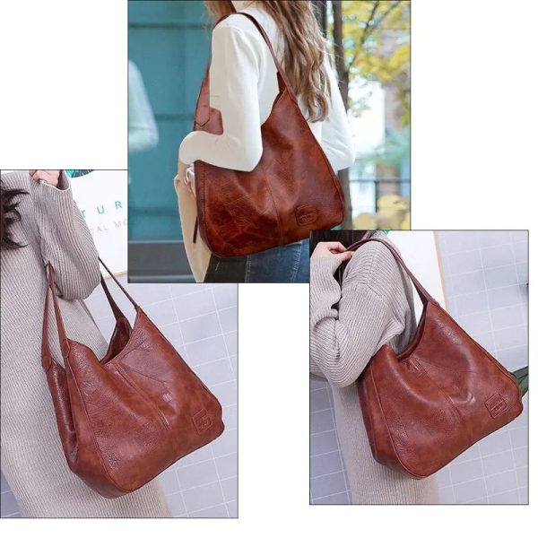 Vintage Women's Bag Leather Large Capacity Marble Grain Women's Shoulder Bag Daily Commuter Handbag Shopping - Image 2