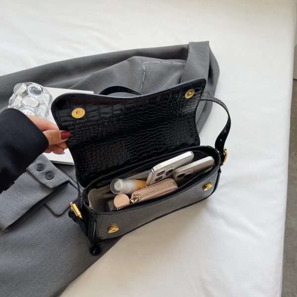 Solid Color PU Personalized Daily Stone Pattern Simple Women's Bag Shoulder Bag Underarm Bag Metal Buckle - Image 4