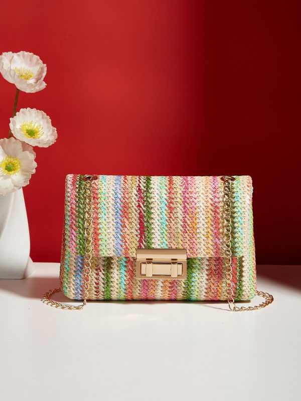 Fashion Crossbody Bag Straw Lock Closure Simple Small Square Bag - Image 6