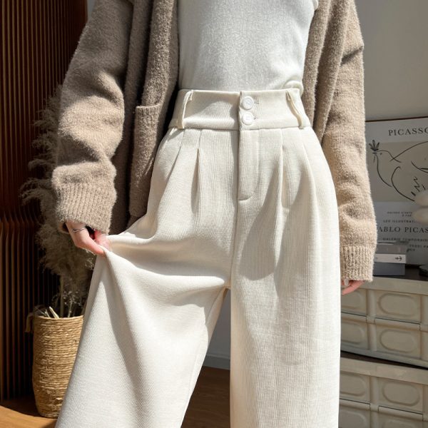White Corduroy Wide-leg Pants Women's Narrow Straight - Image 2