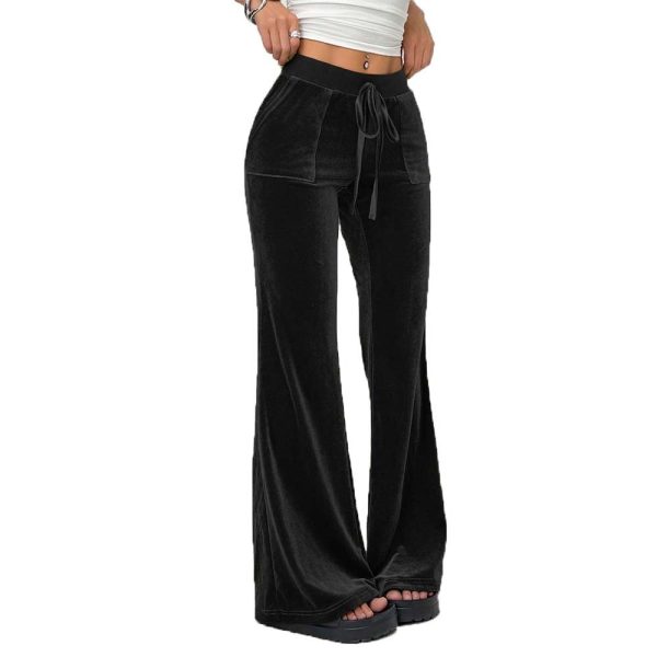 Simple Temperament Velvet Casual Pants Autumn And Winter Drawstring Leg Slimming Wide Leg Trousers - Image 5