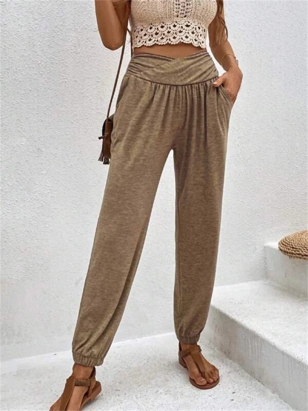 Casual Loose Pocket High Waist Ankle-tied Trousers For Women - Image 7
