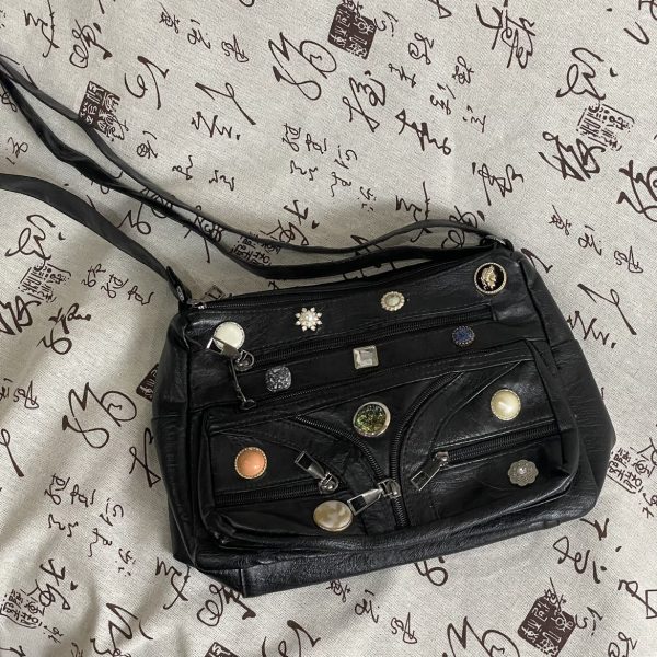 Vintage Button Multi-zipper Washed Shoulder Messenger Bag - Image 6
