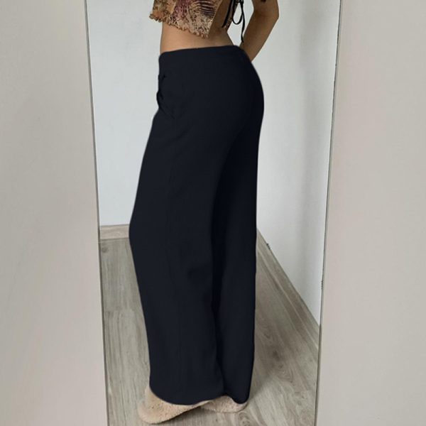 Pure Color Minimal Versatile Sports Style Low Waist Lace-up Draping Mop Straight-leg Trousers - Image 3