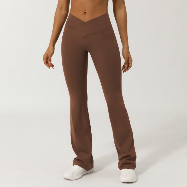 European And American Nude Feel V Waist Cross Wide Leg Pants For Women - Image 4