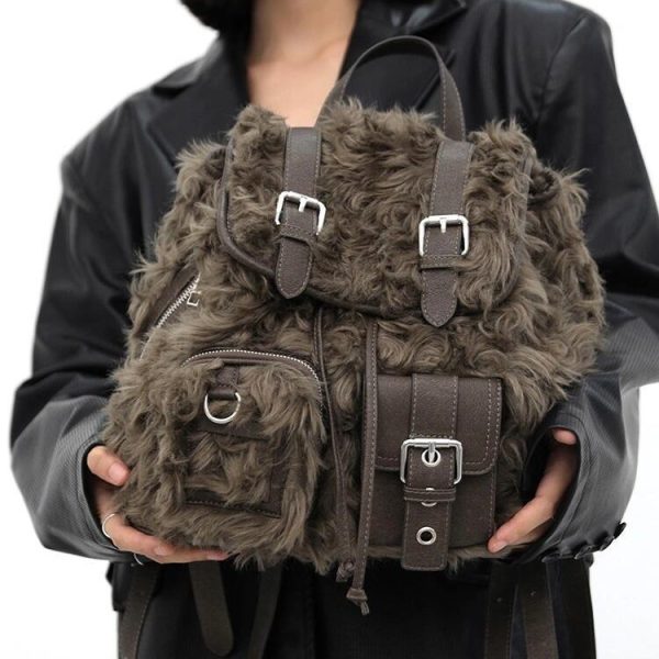 Retro Backpack Bags Plush Large Capacity Bag - Image 3