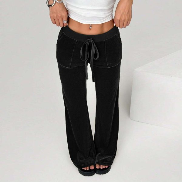 Simple Temperament Velvet Casual Pants Autumn And Winter Drawstring Leg Slimming Wide Leg Trousers - Image 3