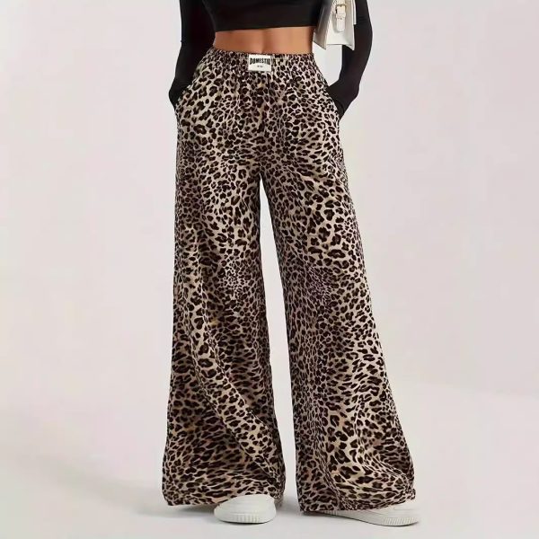 Leopard Print Straight Casual Printed High Waist Trousers Wansheng Loose Wide - Image 4