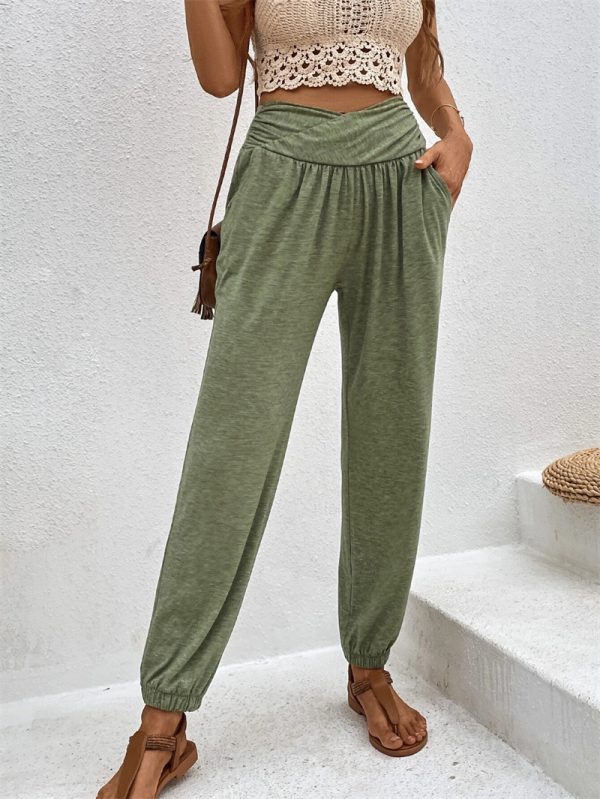 Casual Loose Pocket High Waist Ankle-tied Trousers For Women - Image 8