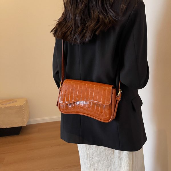 Solid Color PU Personalized Daily Stone Pattern Simple Women's Bag Shoulder Bag Underarm Bag Metal Buckle - Image 3