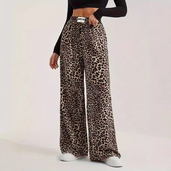 Leopard Print Straight Casual Printed High Waist Trousers Wansheng Loose Wide - Image 5