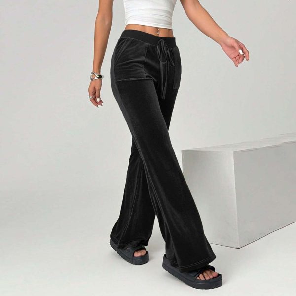Simple Temperament Velvet Casual Pants Autumn And Winter Drawstring Leg Slimming Wide Leg Trousers - Image 4
