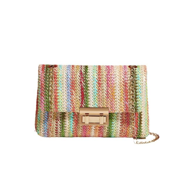 Fashion Crossbody Bag Straw Lock Closure Simple Small Square Bag - Image 5