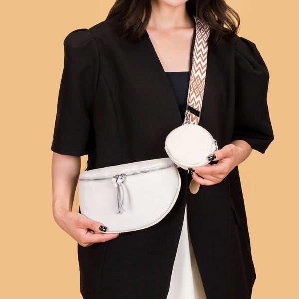 Leather Fashion Crossbody Bag Elegant Solid Colour Genuine Leather Fanny Packs For Women Stylish Belt Bag Female Waist Pack Ladies Crossbody Chest Bag - Image 4