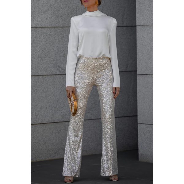 European And American Sequins Elastic Waist Slim Elastic Bell-bottom Pants - Image 2