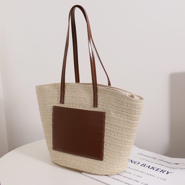 One Shoulder Portable Large Capacity Tote Woven Bag - Image 3