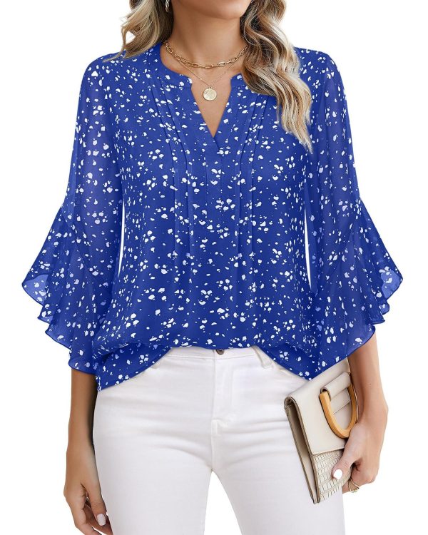 Women's Three-quarters Sleeve Tops Dressy Casual Business Work Blouses Chiffon Office Shirts - Image 10