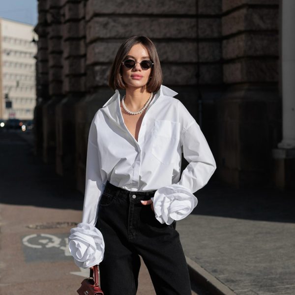 Stitching Flower Long Sleeve Shirt - Image 2
