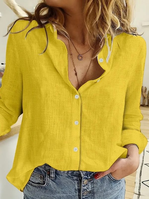 Women's Casual Long-sleeved Linen Shirt Top - Image 2
