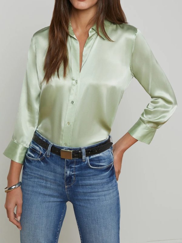 Satin Rayon Shirt Women's Solid Color Top Elegant Lapel - Image 5