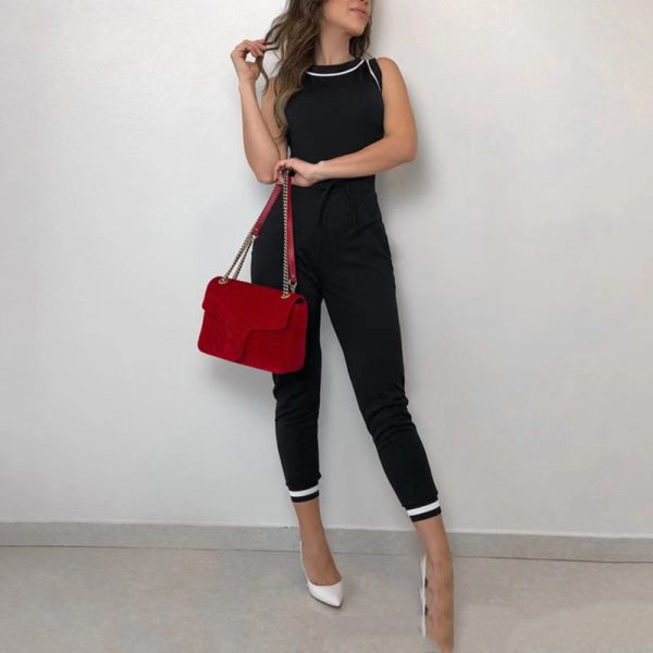 Round Neck Sleeveless Vest Contrast Color Jumpsuit - Image 3