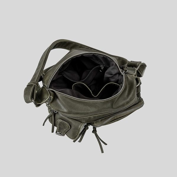 Retro Hot Girl Style Motorcycle Bag Brown Multi-pocket - Image 9