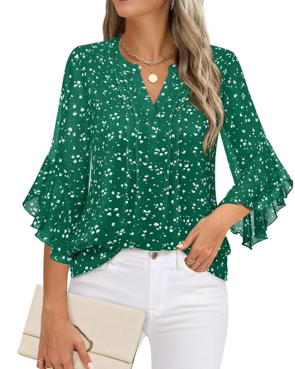 Women's Three-quarters Sleeve Tops Dressy Casual Business Work Blouses Chiffon Office Shirts - Image 6