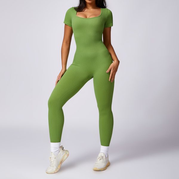 Women's Tight Seamless Back One-piece High-strength Thread Short-sleeved Fitness Sports Jumpsuit - Image 4