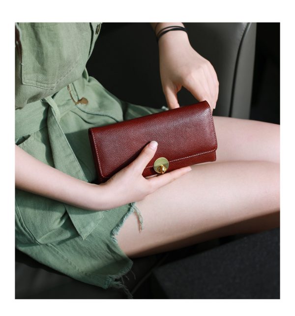 Women's Long Thin Top Layer Cowhide Lock Two-layer Wallet - Image 6