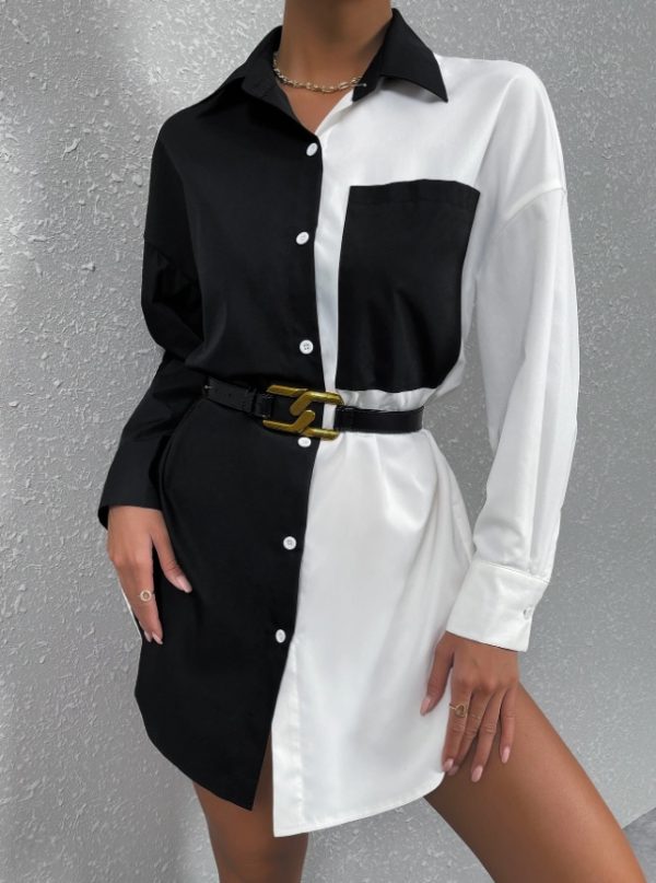 Women's Casual Shirt Black And White Contrast Suitable For Summer - Image 3