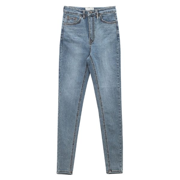 High Waist Stretch Denim Feet Pants - Image 4