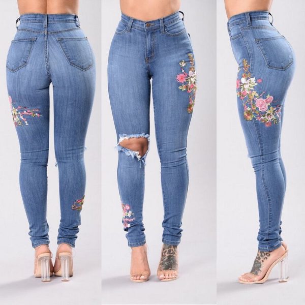 Women's denim pants embroidered jeans trousers - Image 3