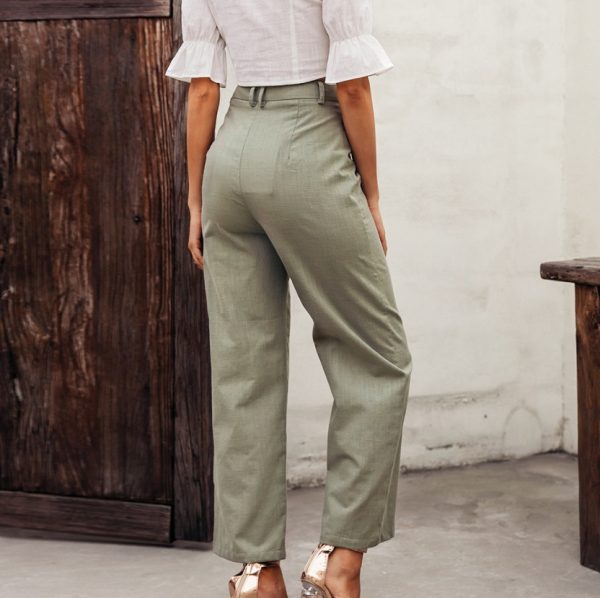 Solid color button slim trousers - Image 2
