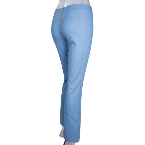 Zipper skinny jeans woman sexy light blue stretch denim pants club vintage bell bottom flare pants - Image 7