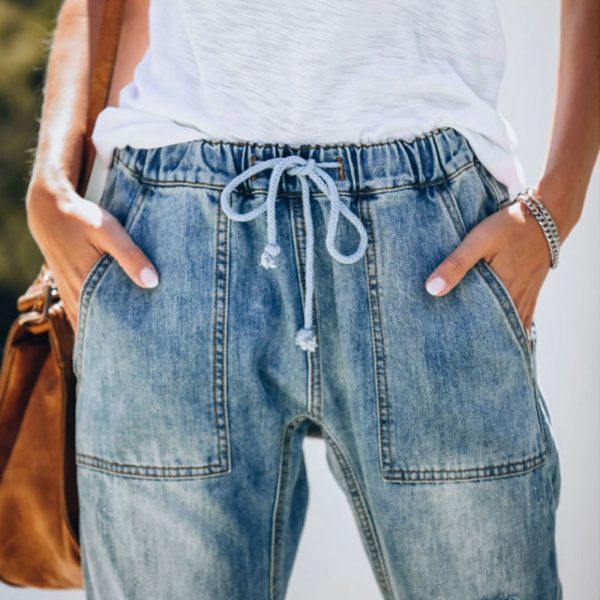 Ripped lace-up white trouser jeans - Image 4