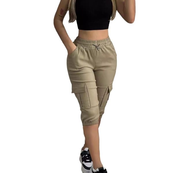 Women's Casual Multi-pocket Solid Color Cropped Pants - Image 4