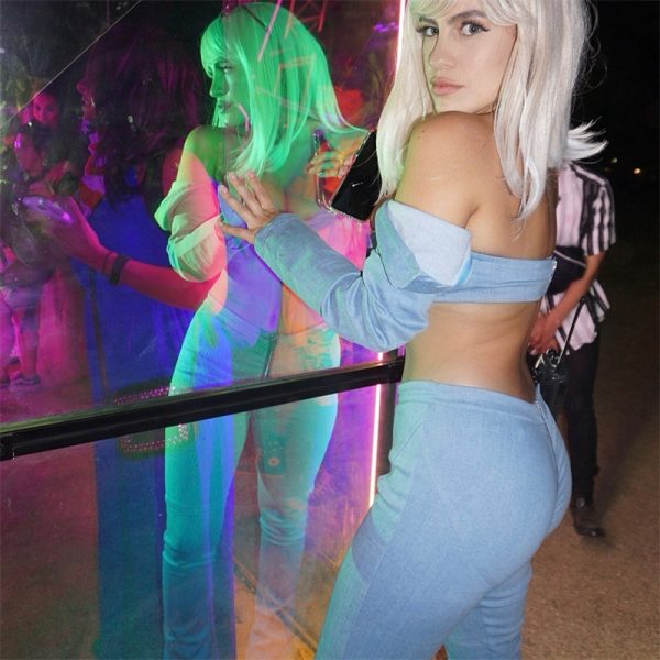 Zipper skinny jeans woman sexy light blue stretch denim pants club vintage bell bottom flare pants - Image 4