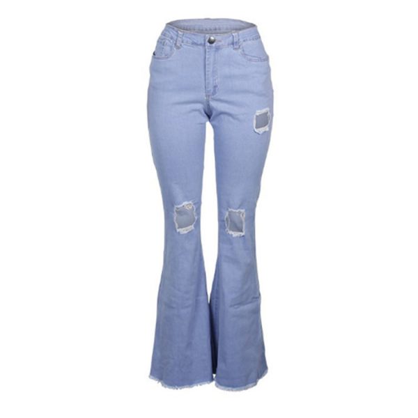 Vintage shredded solid color flared jeans - Image 3
