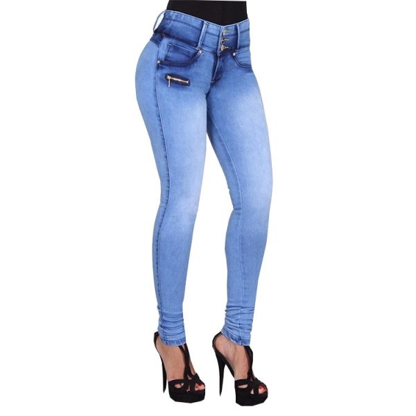 Women's blue button zipper jeans - Image 3